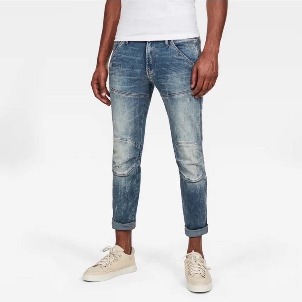 G Star Raw 5620 3D Super Slim Zip Knee Light Wash Faded Blue Jeans W33 L30